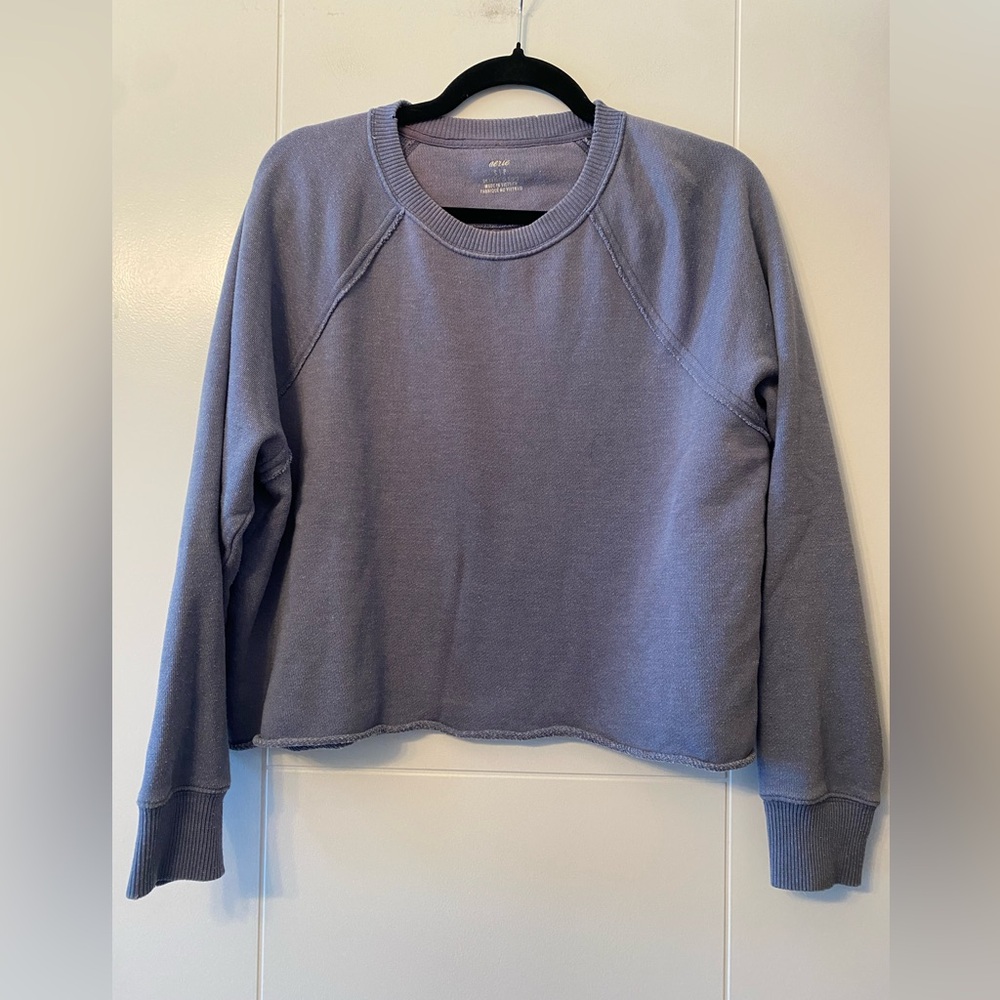 AERIE- Blue Cropped Long Sleeve Sweatshirt Relaxed Fit
